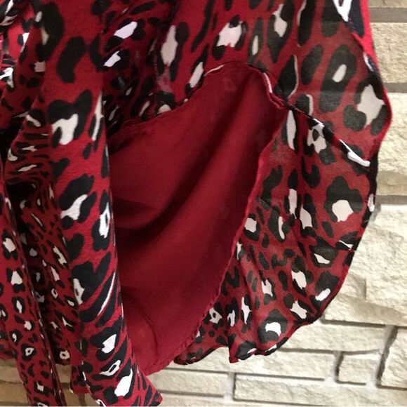 A.L.C. Red & Black Leopard Print Silk Mini Wrap Dress Size 4 - Picture 11 of 14